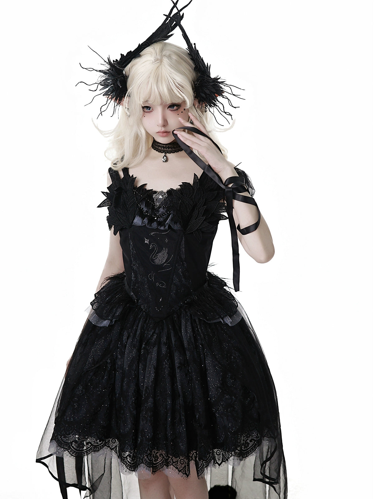 Your Princess - Star Swan Dream - Black Gothic Lolita JSK Dress, Swan Embroidery 43363:798588