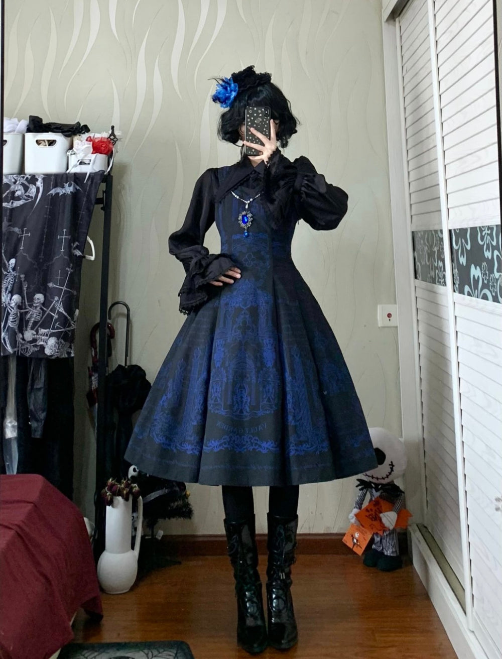 Vault Design~Angel Garden~Elegant Lolita JSK Six-panel Black Blue Dress