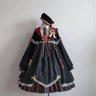 Cream Puff~Magic Girl~Gothic Lolita Black Dress Set S black OP+tie+hat+badge 