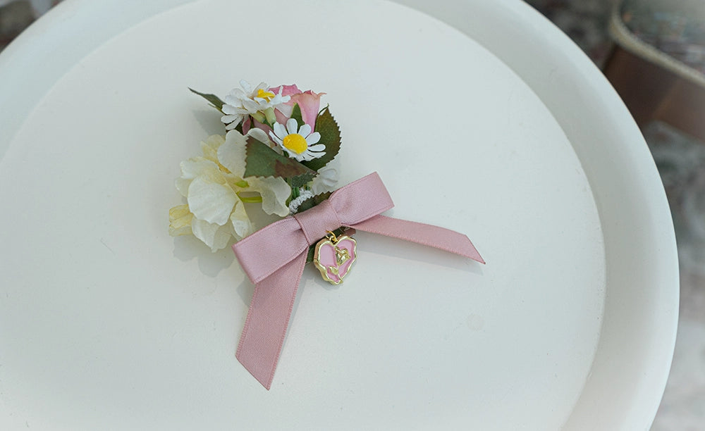 Miss Point - Woody Rose - Lolita Headband Flower Brooch 2.0 pink flower clusters