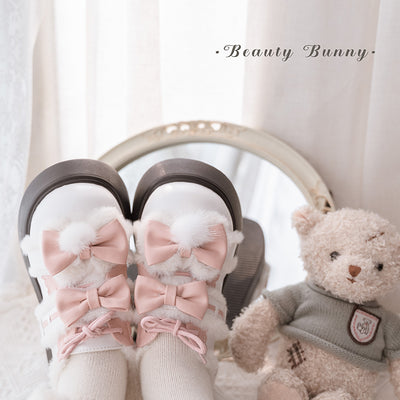 Beauty Bunny~Kawaii Lolita Shoes Fleece Round Toe Leather Shoes 34 White 