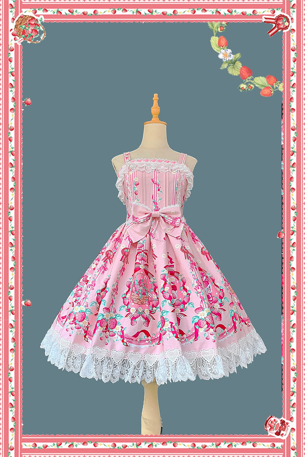 Infanta - Strawberry Culinary Maiden - Sweet Lolita JSK Dress With Strawberry Floral Print Pink JSK S