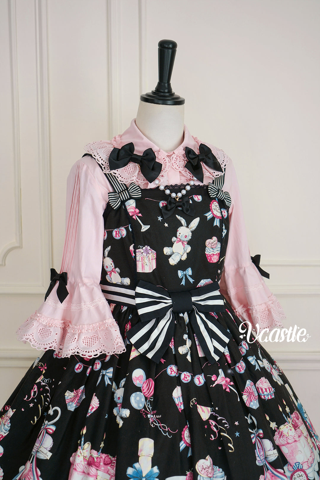 Vcastle~Sweet Crepes~Sweet Lolita Shirt with Princess Sleeves and Bow Chain 42109:726658