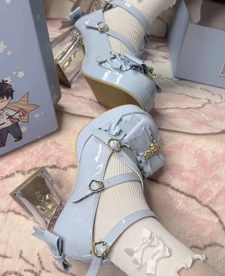 Meng Ka Jiang - Dreamy Bear - Sweet Lolita Shoes, Transparent Heel With Embedded Bear