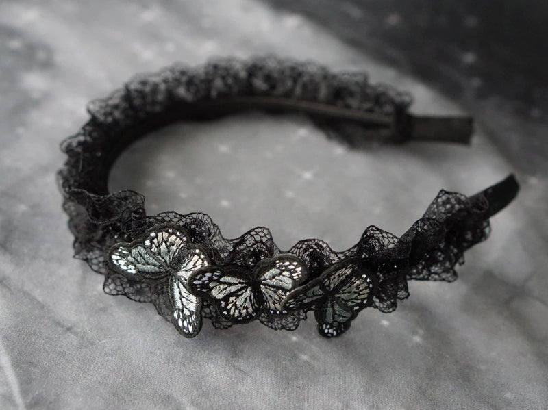 Strange Sugar - Gothic Lolita Black Headdress Butterfly KC Photography Props 8 - Gray small butterfly bow