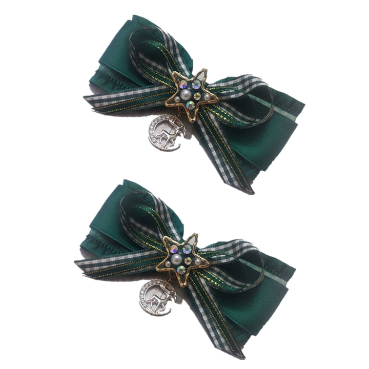 MoXiaoqing Handmade~Elegant Lolita HeaddressDark Green Butterfly Hair Accessory Choker Dark green star side hair clips (a pair)  