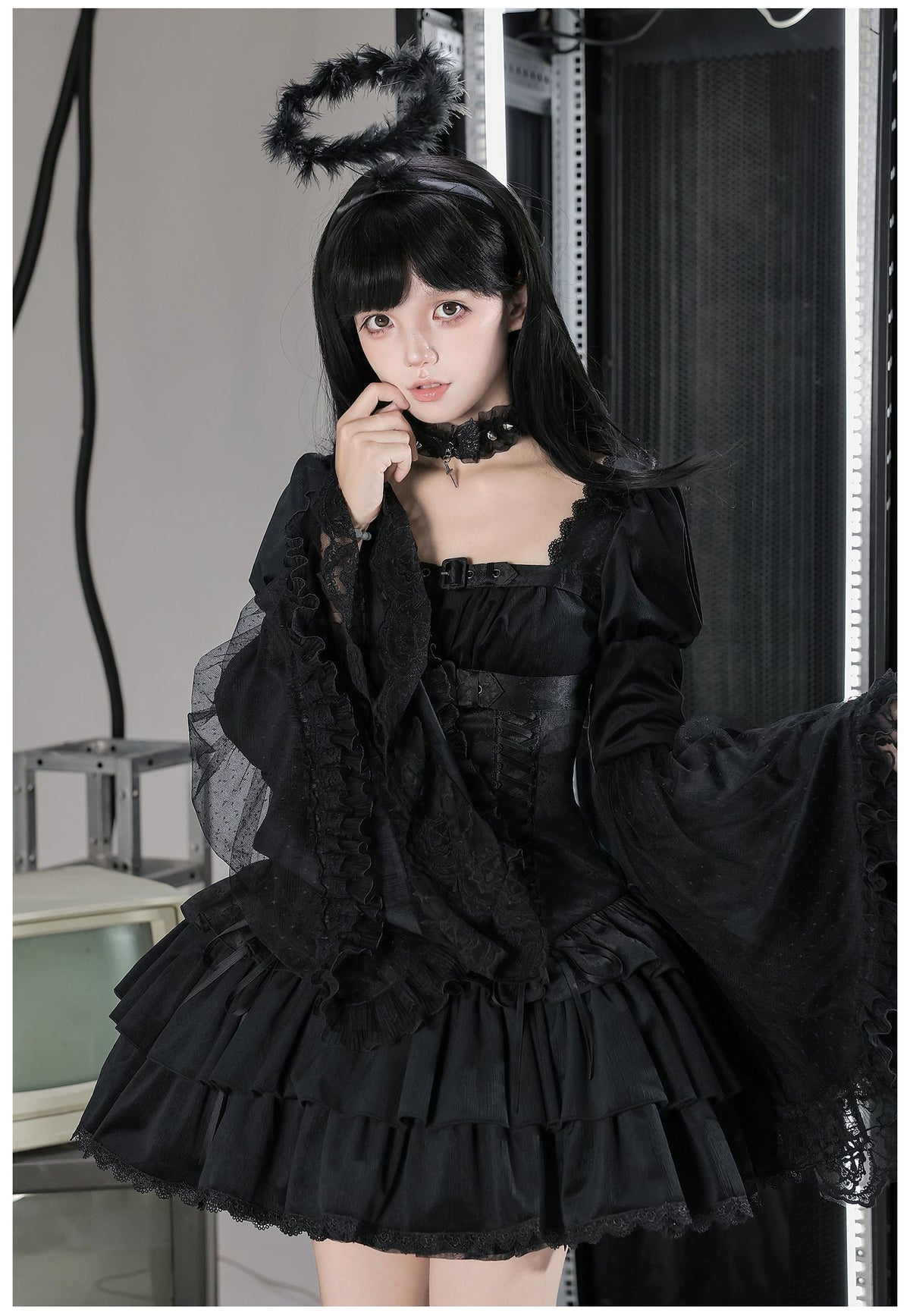 White Night Feather - Gothic Lolita OP Dress & Leg Warmers Set, Angel Cross Theme 46055:874016