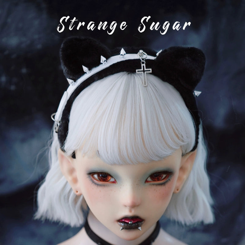 Strange Sugar~Gothic Lolita KC Plush Cat Ear Cross Lolita Hair Accessories 2 white  