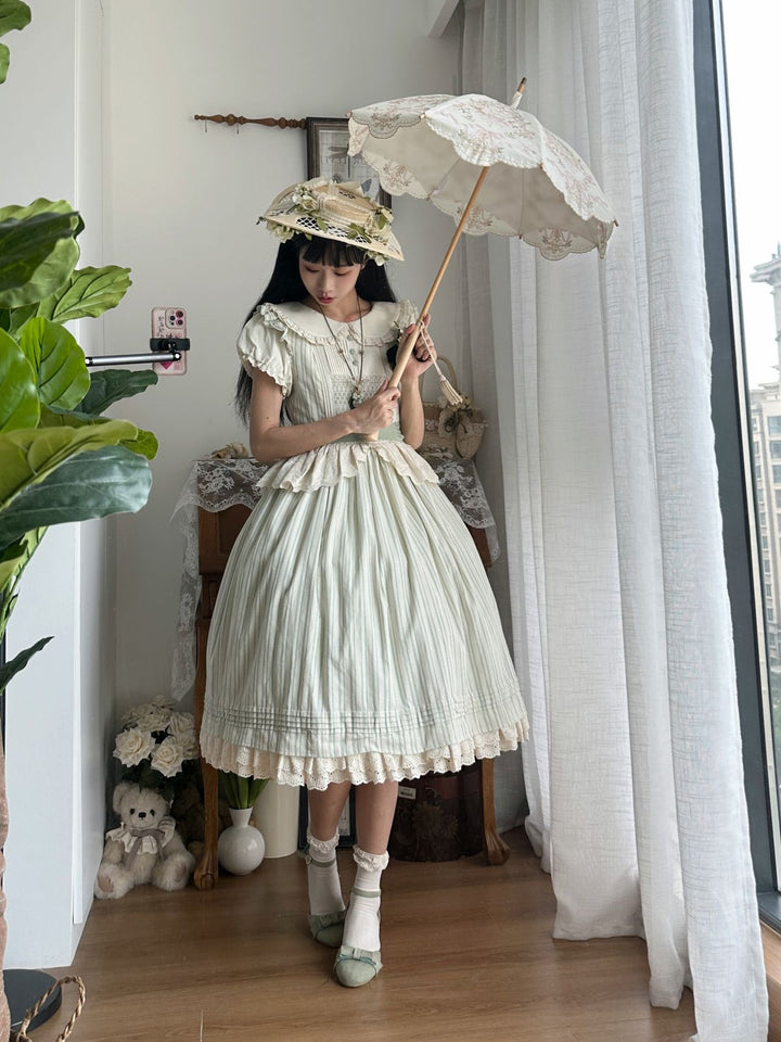 KOMOMO~Little Wild~Country Lolita OP Dress with Rattan Handbag and Hat
