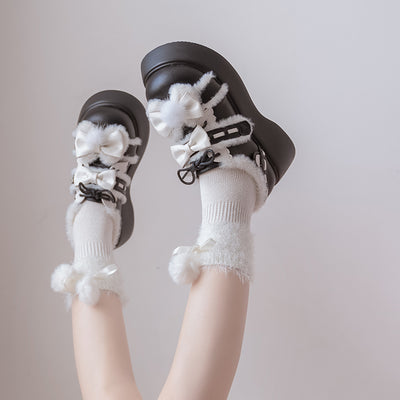 Beauty Bunny~Kawaii Lolita Shoes Fleece Round Toe Leather Shoes   