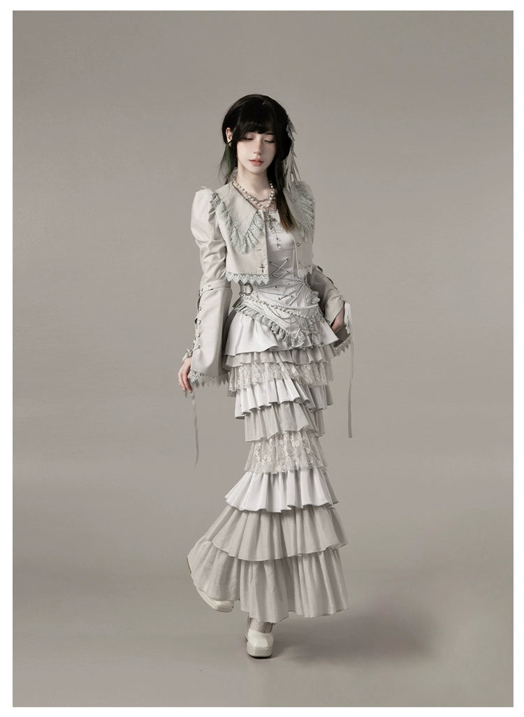With PUJI - Letter and Poetry · Humanoid Robot - Silver Gothic Lolita Mermaid Skirt Set 43861:787660