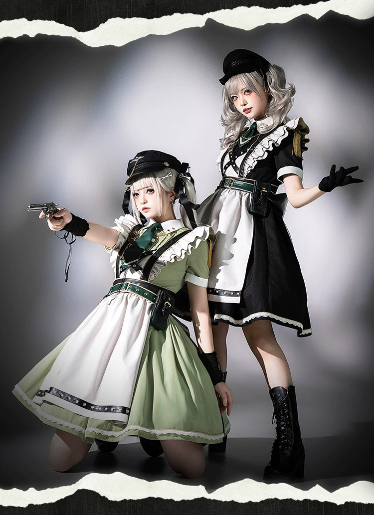 Forest Fluorescent Carps~Girl's Weapon~Military-Inspired Maid Lolita OP Suit