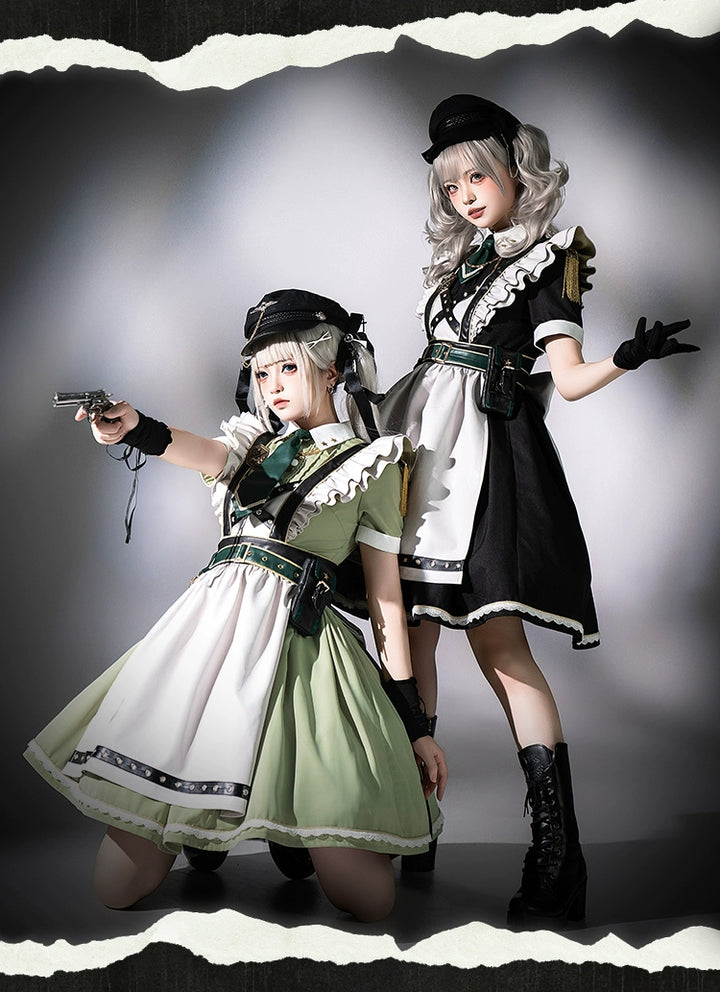 Forest Fluorescent Carps~Girl's Weapon~Military-Inspired Maid Lolita OP Suit