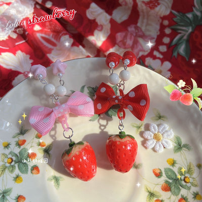 Bear Doll~Sweet Lolita Strawberry Necklace Red Polka Dot Bow Sweater Chain   