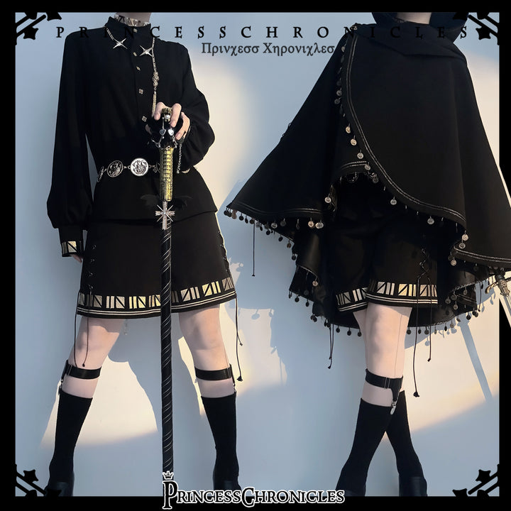 Princess Chronicles~Black Cat~Black Ouji Lolita Cape with Cool Cat Ear Hood