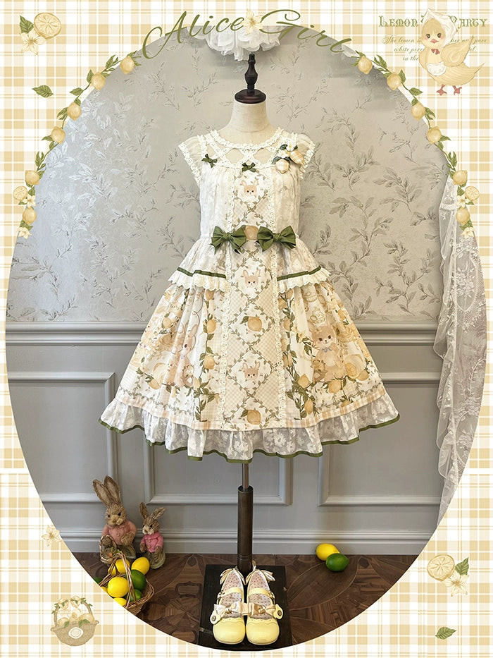 Alice Girl~Lemon Rabbit~Sweet Lolita OP Doll-like Yellow Lolita Dress   