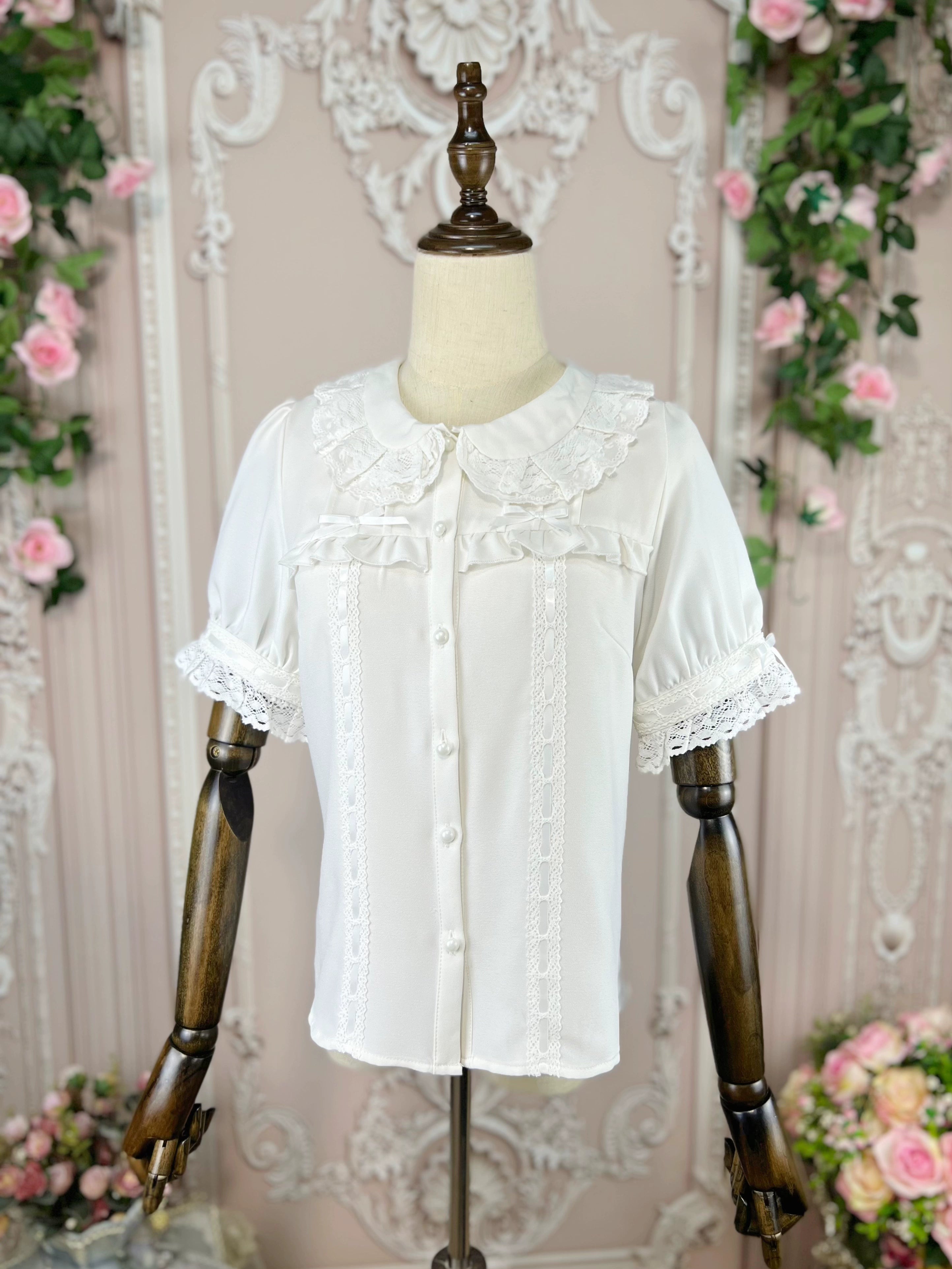 DMFS - Sweet Lolita Shirt Vintage Doll Collar Summer Top apricot S