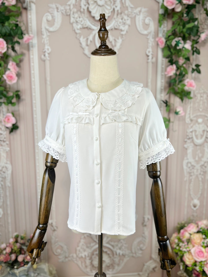 DMFS~Sweet Lolita Shirt Vintage Doll Collar Summer Top apricot S 