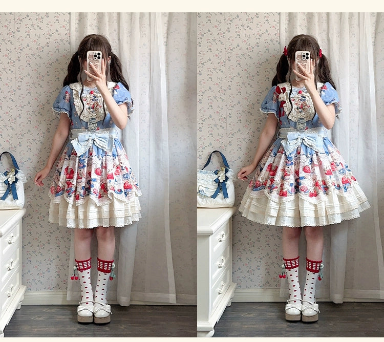 Honey Machine - Sweetheart Rabbit Berry - Country Lolita JSK & OP Dress Suit 44133:796171
