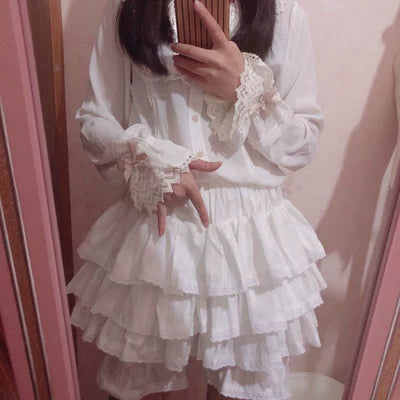Cotton Lolita Bloomers With Multi-Layer Ruffle Lace Trim 45928:868684