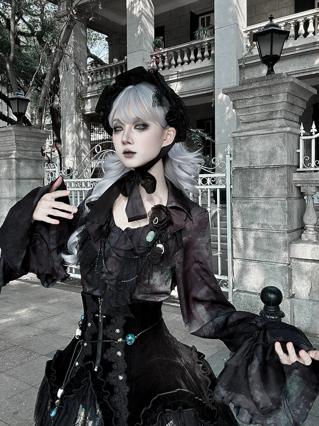 Bone Garden - Printed Gothic Lolita Skirt, Boning Corset