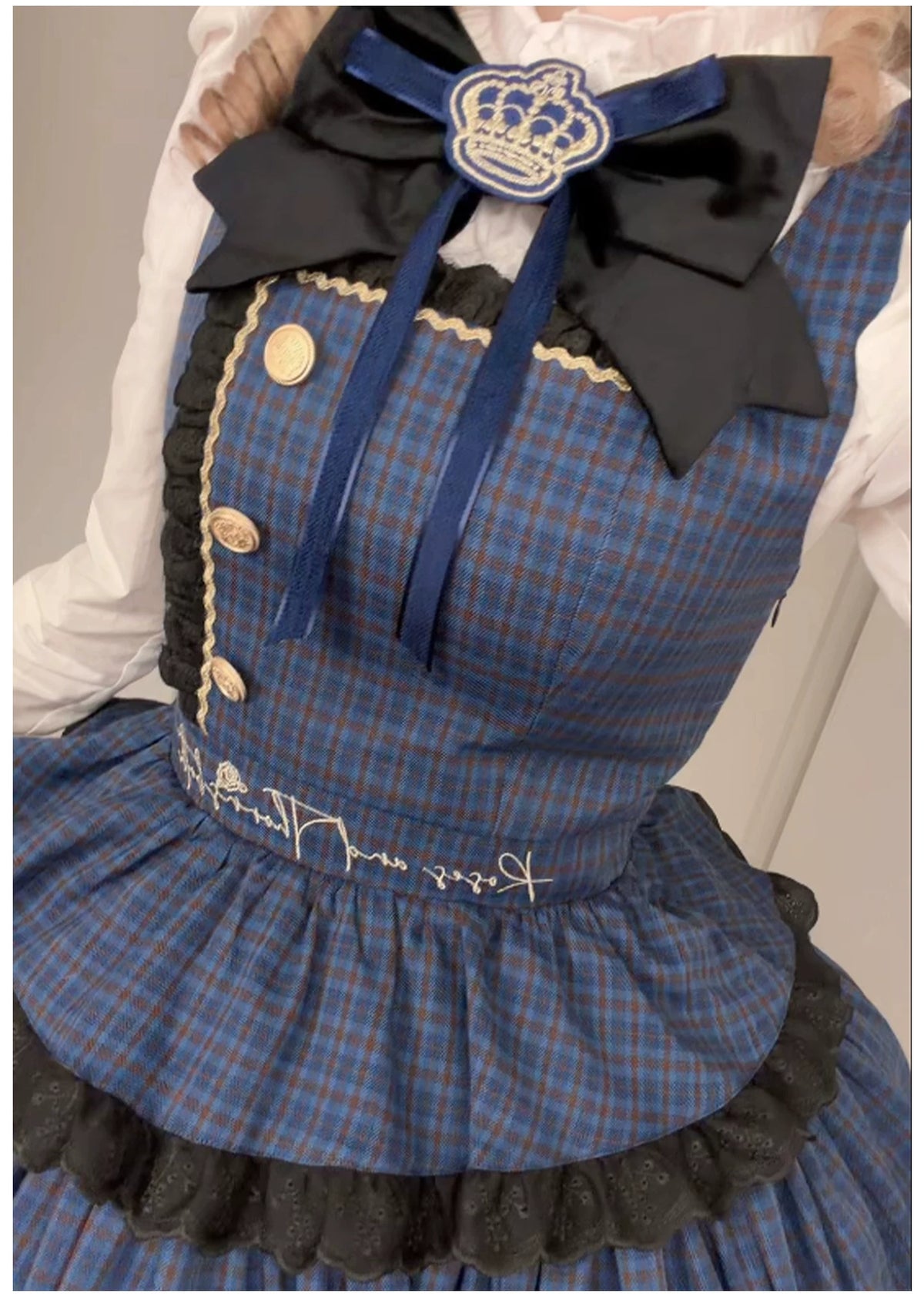 Heide Diary - Classic Lolita Blouse & JSK Dress Set, Blue Plaid
