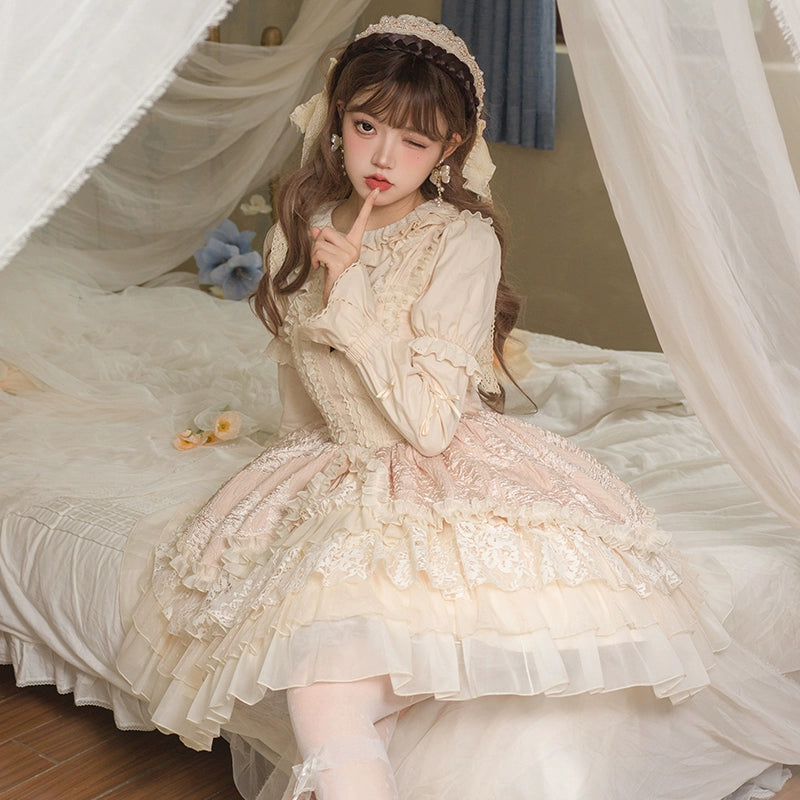 With PUJI~Music Box~Classic Lolita JSK Suit Ballet Cake Skrit