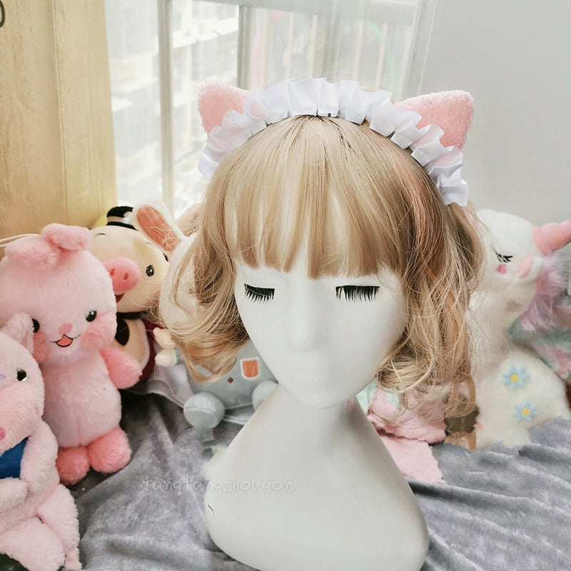 Handmade Sugar Time~Maid Lolita Cat Ear KC Kawaii Hairband   