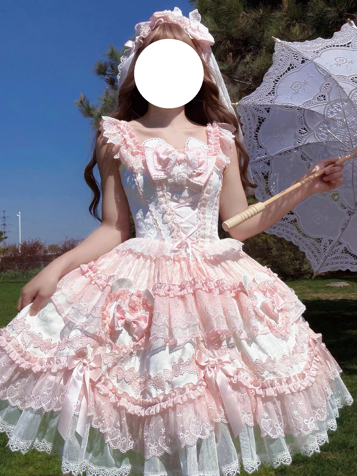 Heart Bear - Sweet Lolita Jacquard JSK Dress, Layered Lace 45218:840507