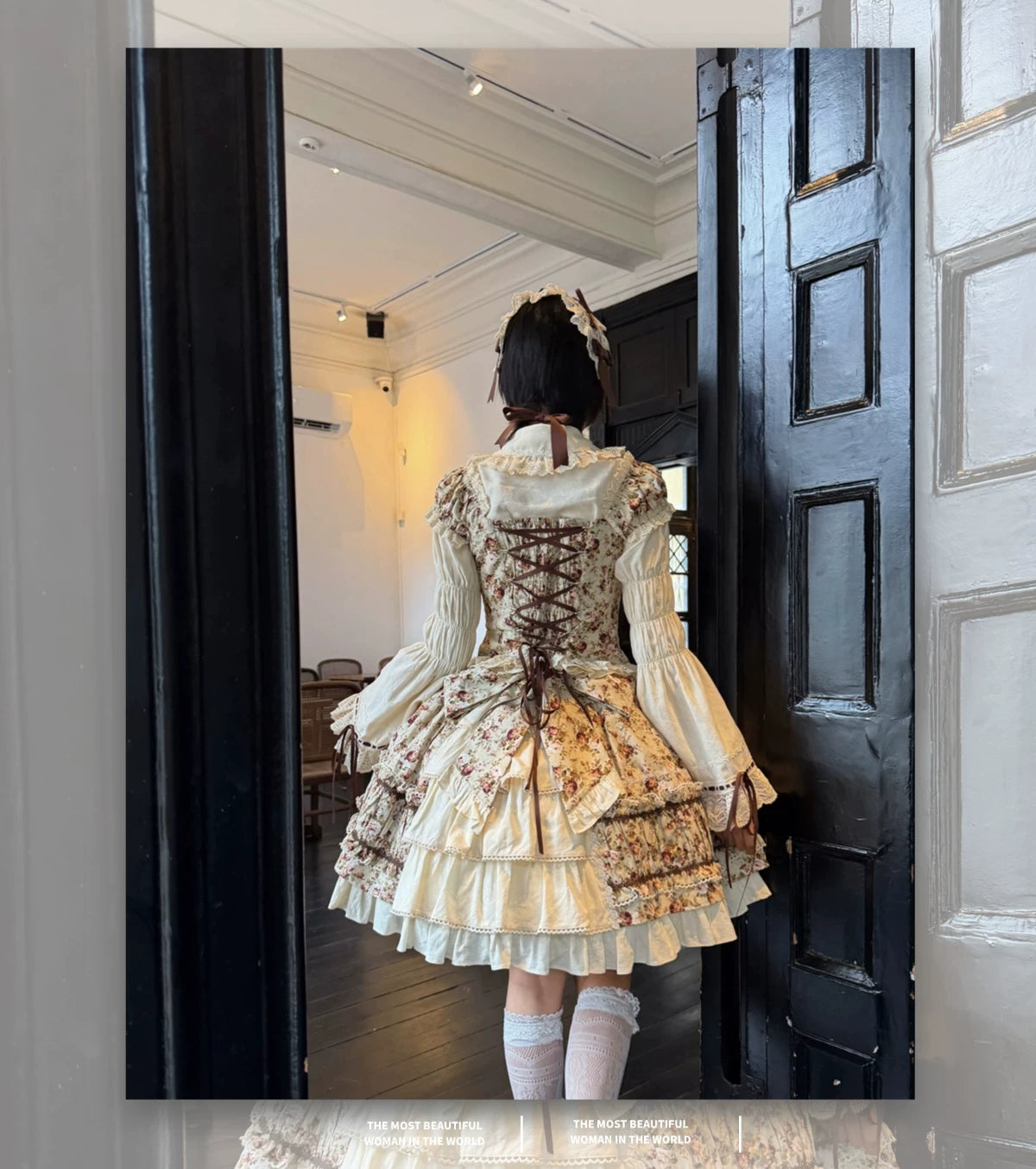 Old Rose Garden - Cotton Old School Lolita Top & Skirt Set, Floral Print 45886:866543