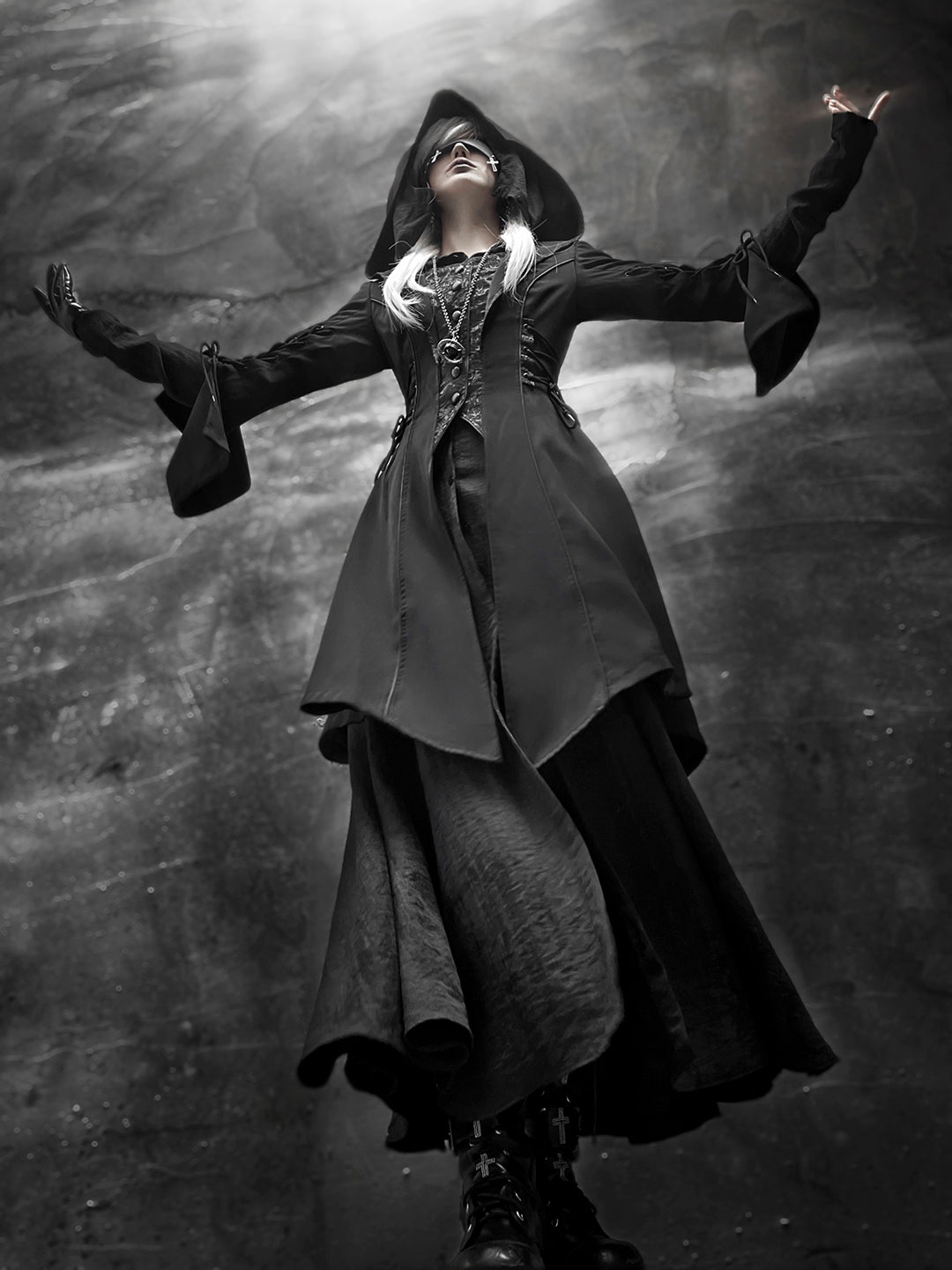 MILU ORIG~Guard~Gothic Lolita Dress Suit Black Long Sleeve Coat and OP