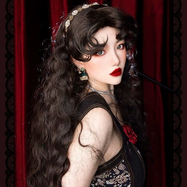 Mabuxi~Gypsy Rose~Black Retro Lolita Curly Wigs Fluffy Sheep Curl Wigs   