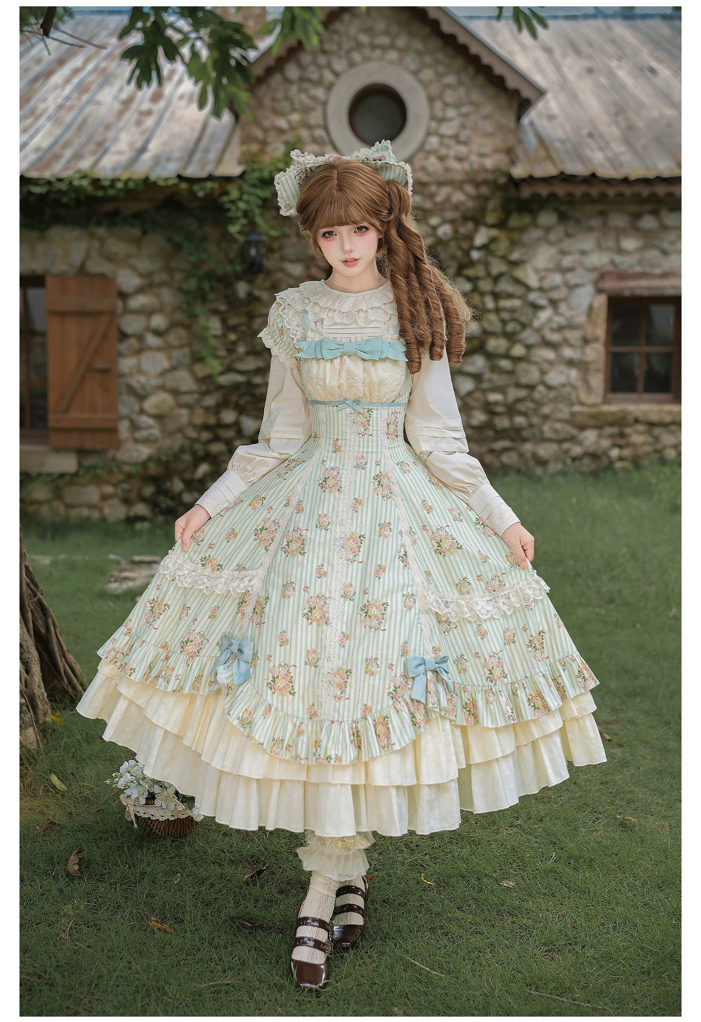 Meeting Austen - Cotton Classic Lolita Rose Printed OP Dress 45736:860035