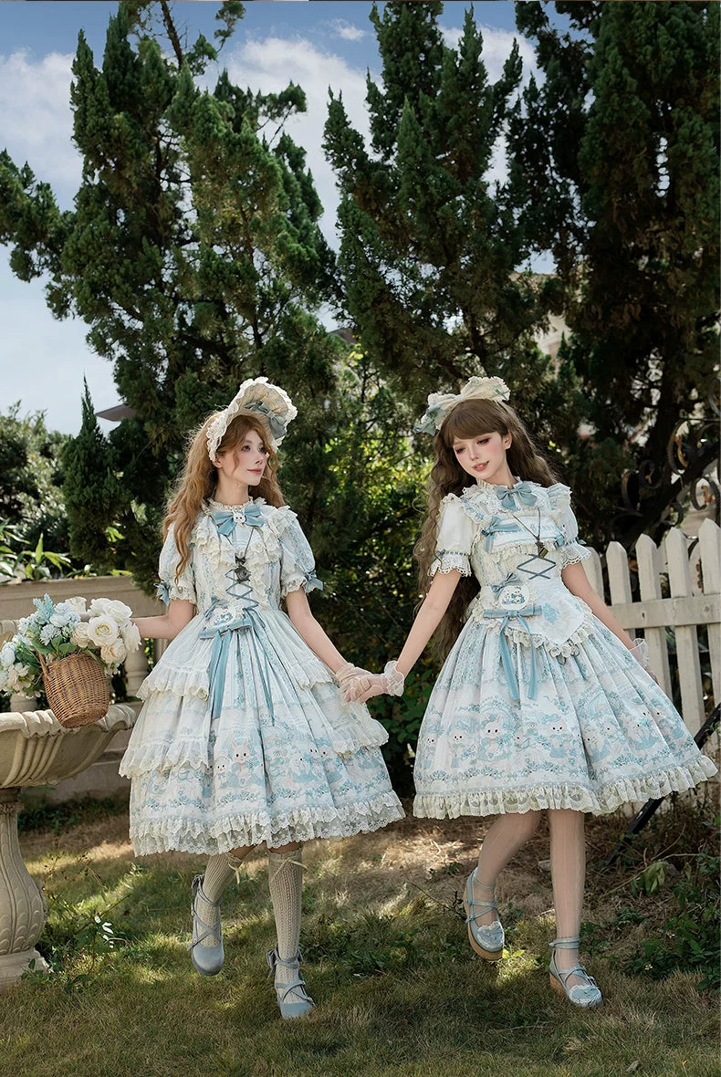 Showa Doll Garden - Elegant Plus size Lolita Dress, Bunny & Lamb Print 44534:812086
