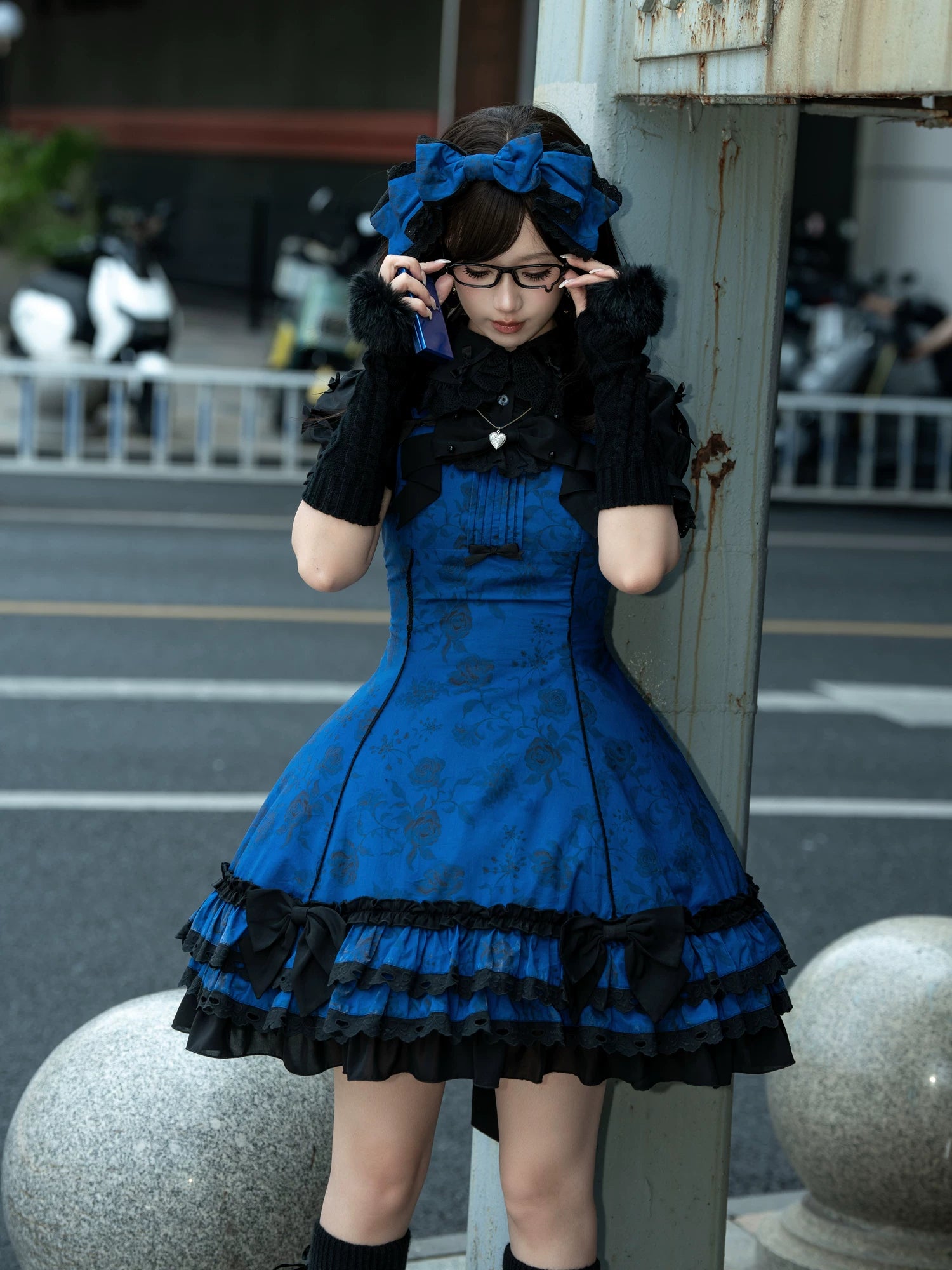 Bliss Bouquet - Cotton Old School Lolita Dress, Rose Print and Layered Hem 45656:857138