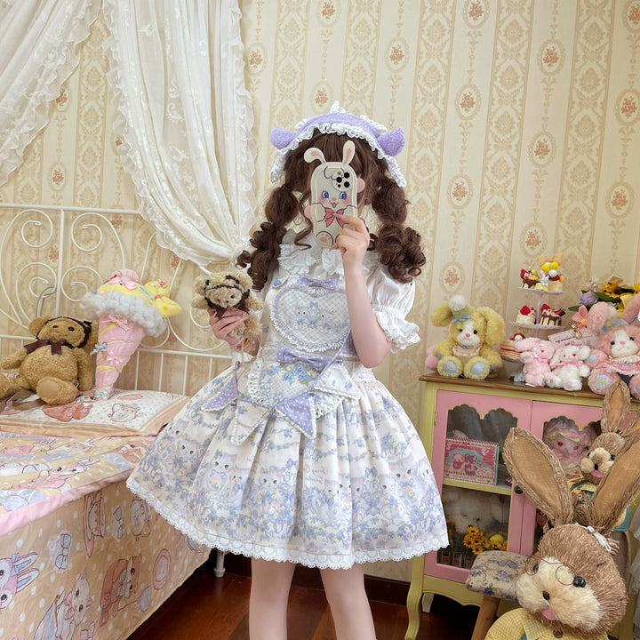 Akiyama Future Studio~Rose Cat~Sweet Lolita Salopette Floral Print Dress   