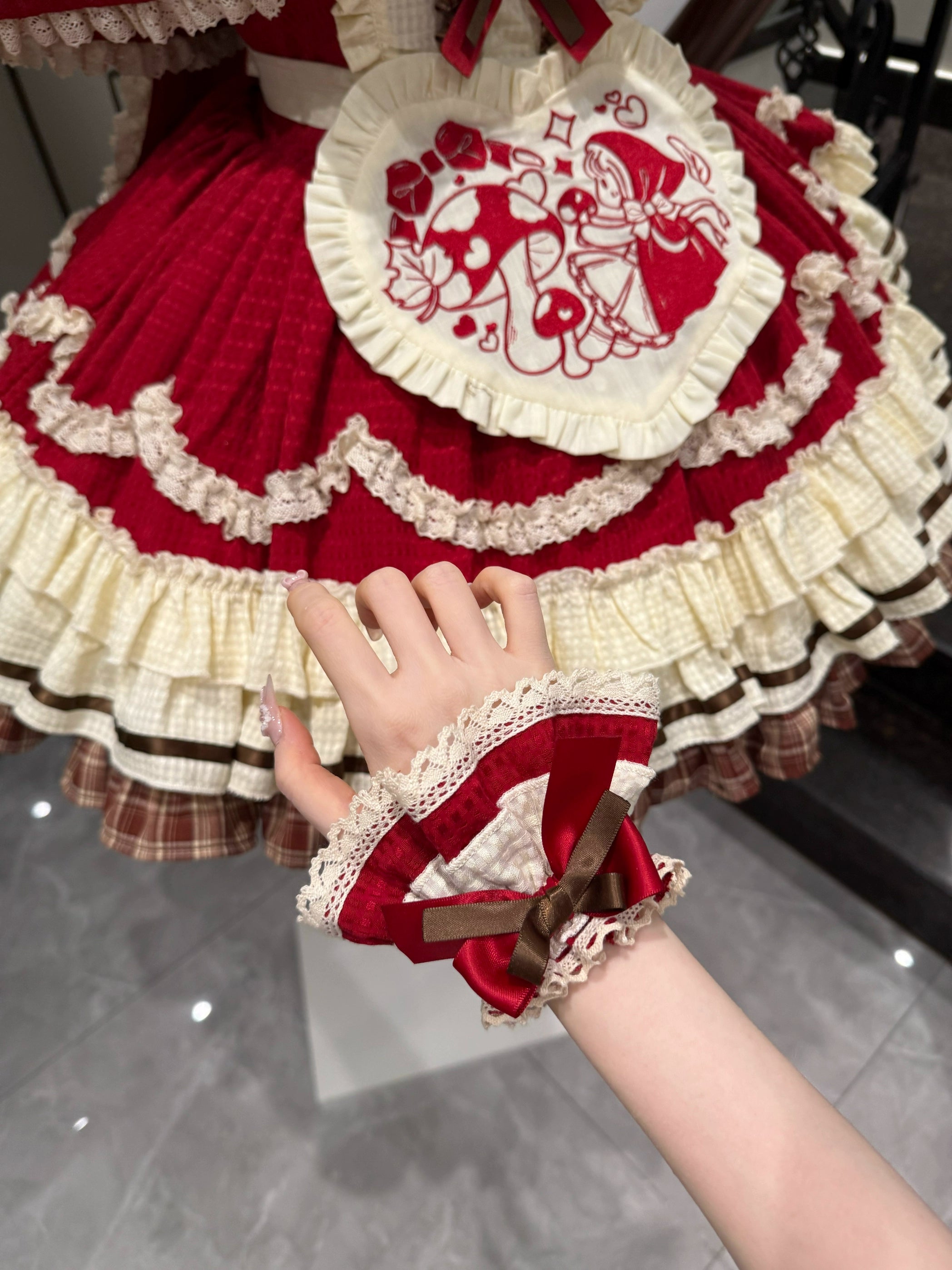 Xiao Ai Qu - Little Red Cloak - Sweet Lolita JSK Set, Rabbit Ear Cape 44348:805020