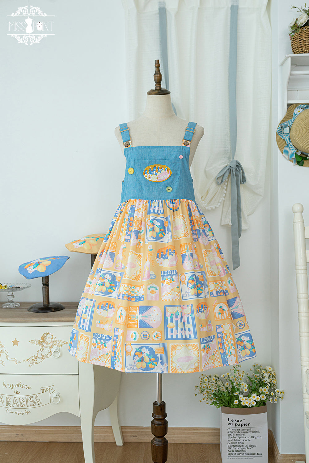 Miss Point~Daisy Lemon~Kawaii Lolita Lemon Print JSK Customized S yellow (L M S / yellow) 21508:310758