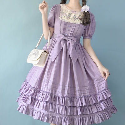 (BFM)Strawberry Witch~Nerry~Sweet Lolita Embroidered OP Dress Multicolors S light purple short-sleeved long dress 