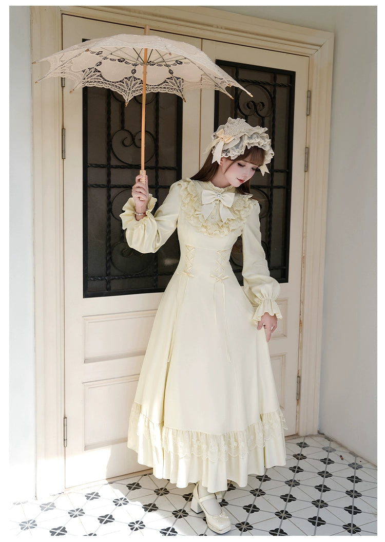 With PUJI - White Daylight - Elegant Lolita Long Sleeve OP Dress, Side Zipper 44042:793842