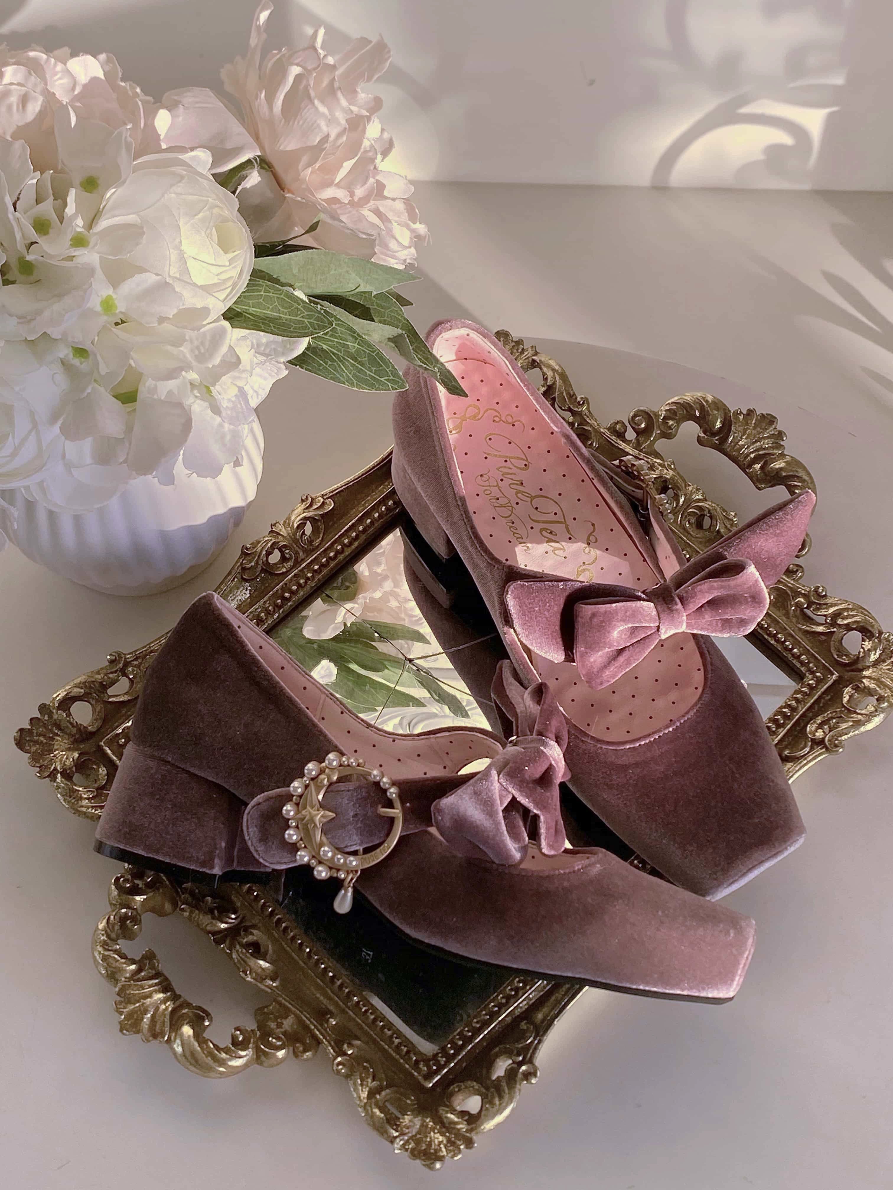Pure tea for dream~Angel Velvet~Sweet Lolita Shoes Mid-heel Velvet Shoes 32816:394056