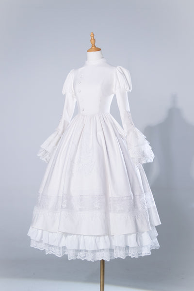 ZJstory~Gothic Nun Lolita OP Dress Lily Embroidery JSK S White Lily Mini Set(OP+Cuffs+Petticoat) 