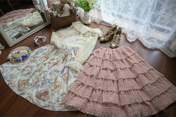 Miss Point~Cat Rose Tea~Elegant Lolita Underskirt Multi-layers Ruffle SK (L M S) 42136:727389