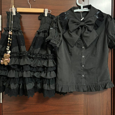 Nn Star~Coconut Crisp Stars~Gothic Lolita Shirt Black Blouse Hime Sleeve Free size Black set(shirt+sleeves+bow tie) 