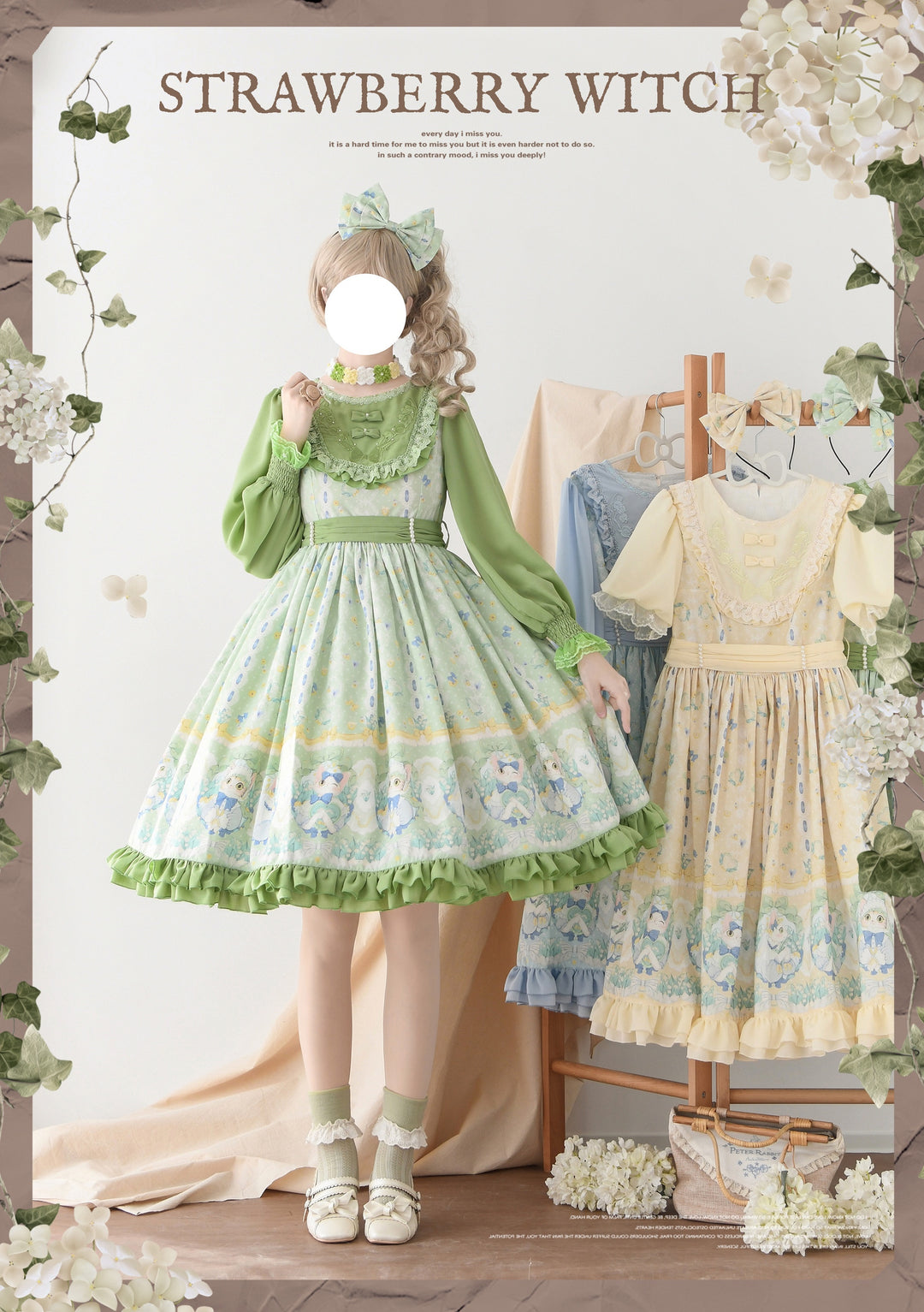 Strawberry Witch~Lily of the Valley Kitten~Country Lolita OP with Embroidery and Cat Print 42299:735700