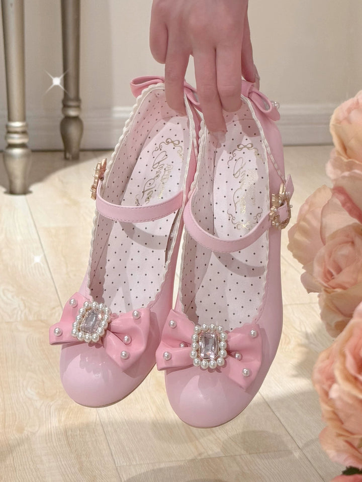 Pure Tea For Dream~Vintage Gemstone~Sweet Lolita Shoes Round Toe Heels with Bow 41836:715402