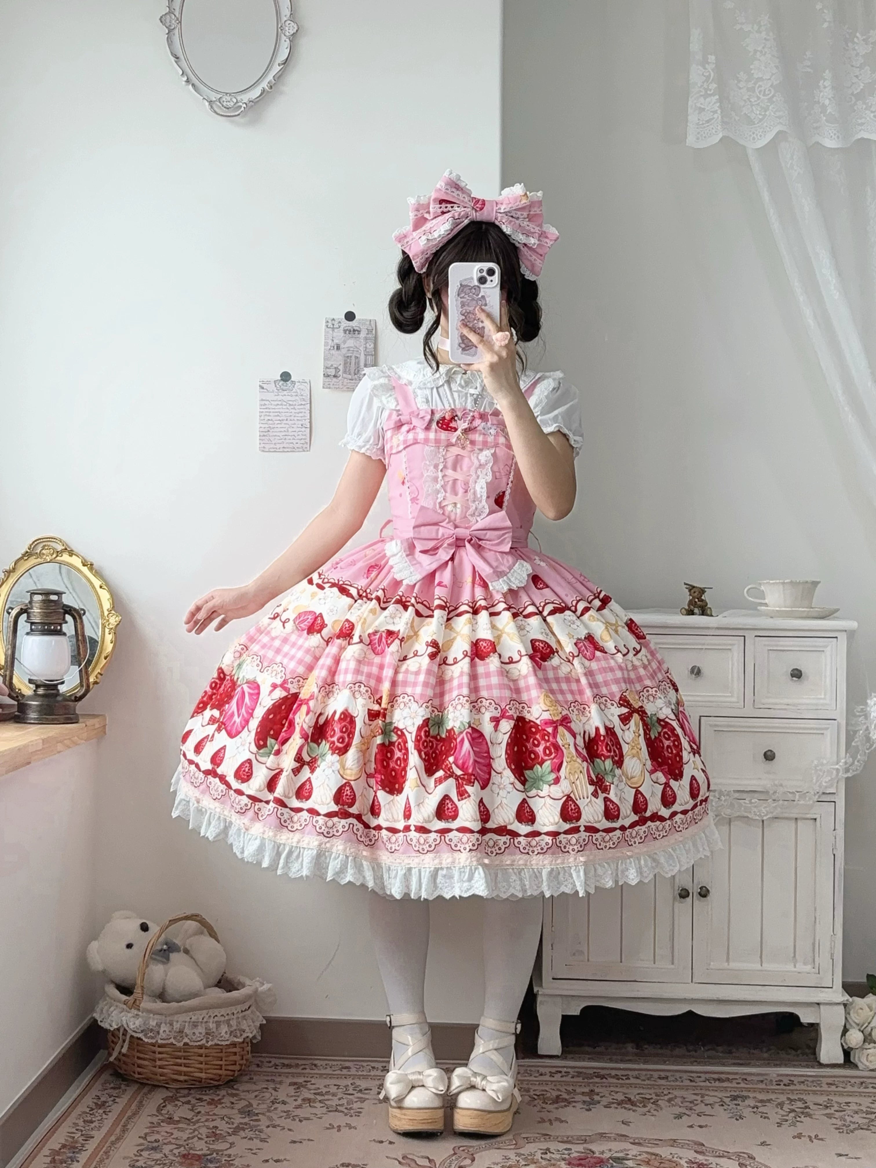 Plaid Strawberry Jam - Sweet Lolita Strawberry Printed JSK Dress (L M S) 45545:853003