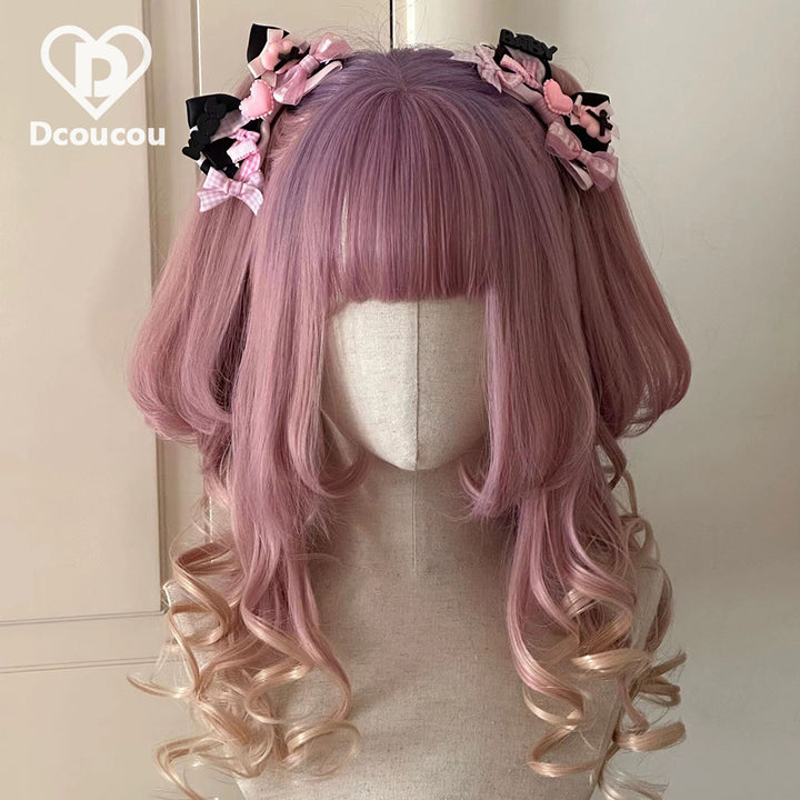 (Buyforme)Dcoucou~No-Heart Rabbit 45cm Long Curly Ponytail Wig Multicolors dream ten cherries  