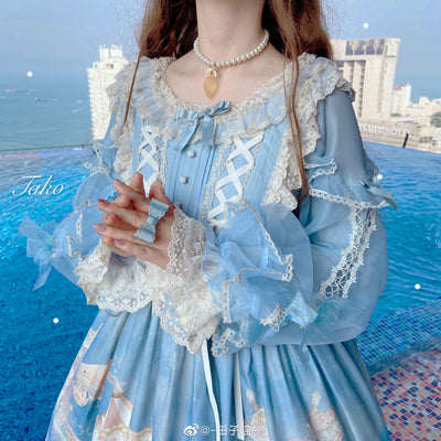 Amnesia~Dream Whale Island~Sweet Lolita Long Sleeve OP Multicolors 0 dusty blue 