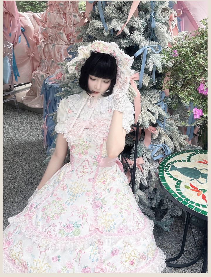 TaTaTa Lolita~Spring 2025~Old School Lolita Jumper Dress with Floral Prints & Lace